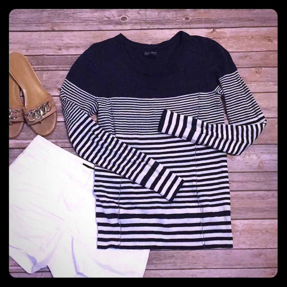 Lucky Brand Linen Blend Navy Striped Light Sweater